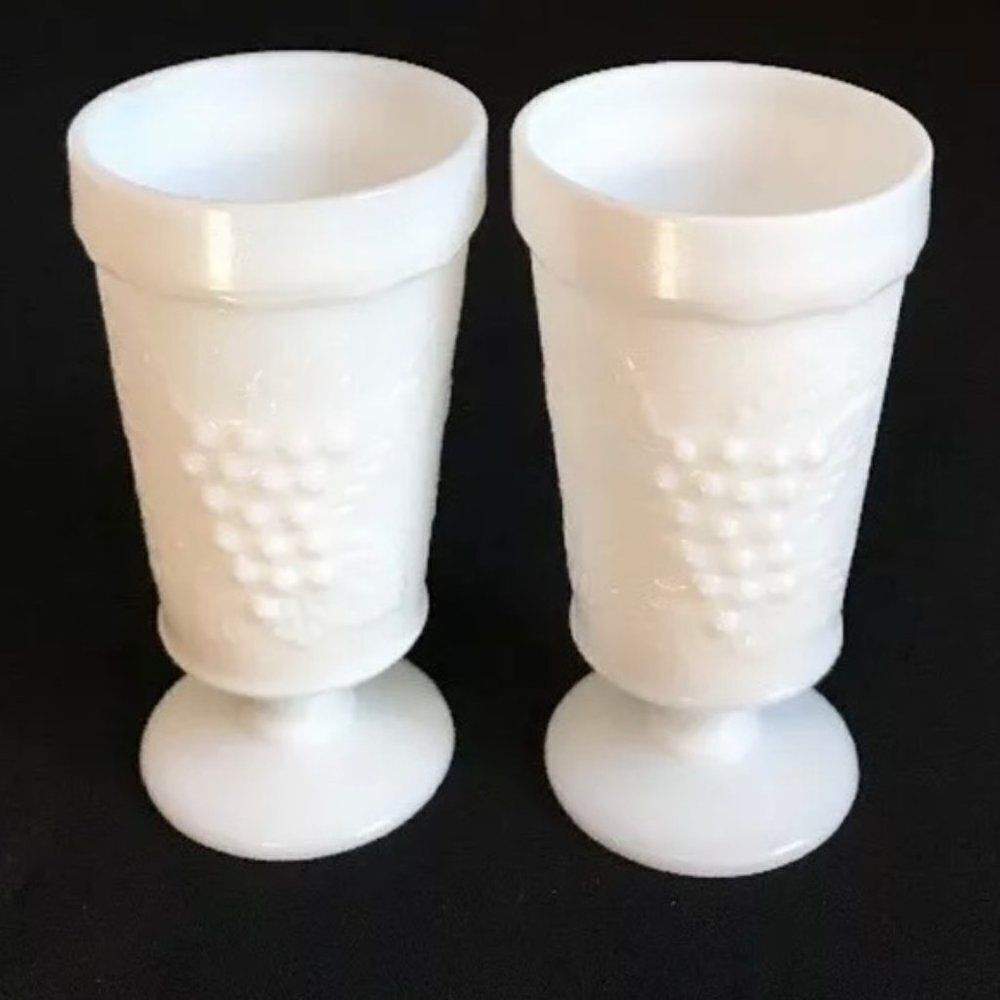 Vintage Milk Glass Footed Drinking Parfait Glasses - Set of 2